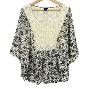 Torrid Floral Top Size Large Lace Boho Peasant Shirt Multicolor Semi-sheer